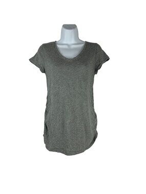 Isabel Maternity By Ingrid & Isabel Womens Ruched Gray Tee XS V-Neck Cotton Moda
